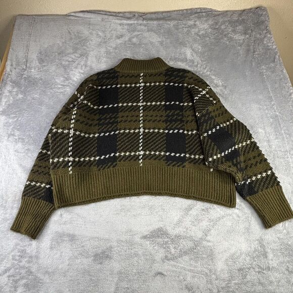 Arizona Jean Co Sweater Womens XL XXL Green Black Plaid Mock Neck Cropped Knit - Picture 8 of 13
